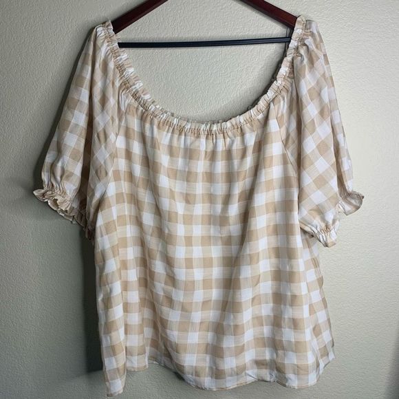 English Factory Women's Cream & White Plaid Off-The-Shoulder Blouse Size 2X NWT - Picture 2 of 10